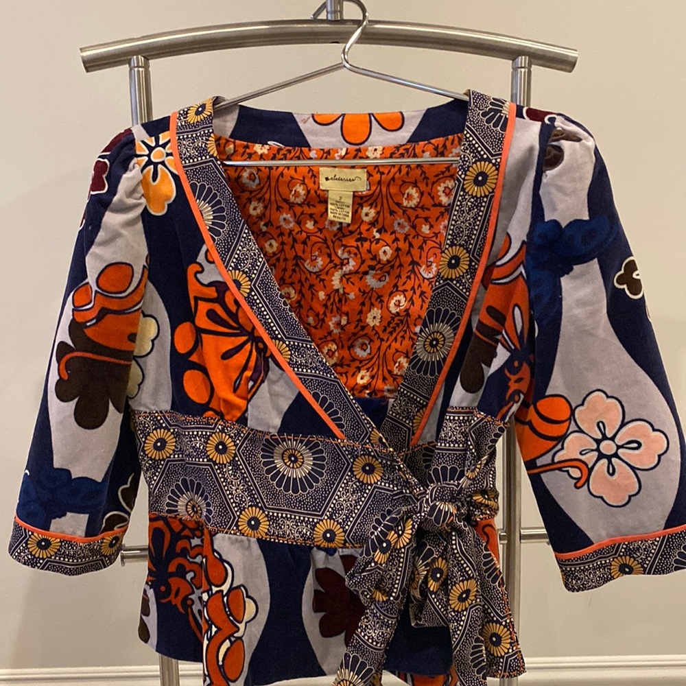 Anthropologie blazer velvet with silk tie closure